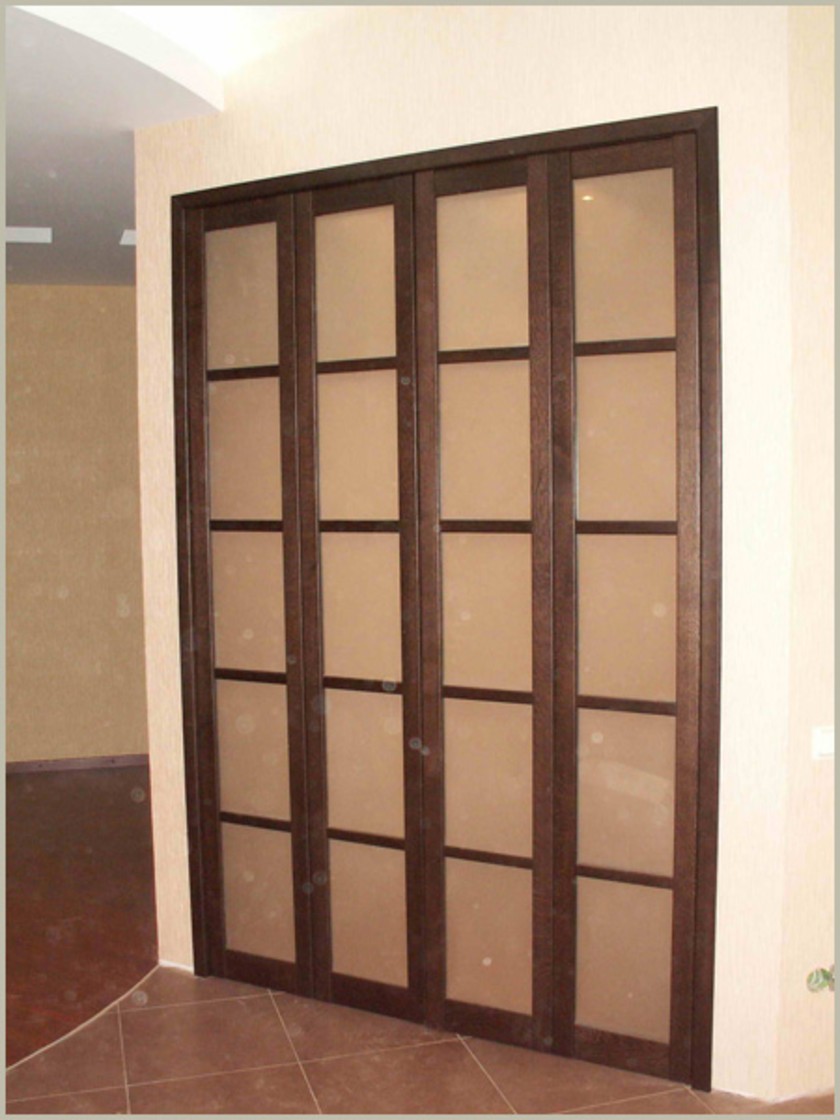Двери гармошка с матовым стеклом и накладными разделителями Каменск-Шахтинский