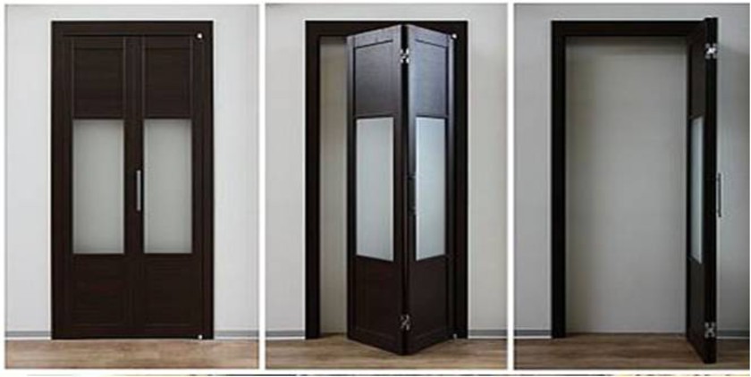 Шпонированные двери гармошка с матовыми стеклянными вставками Каменск-Шахтинский